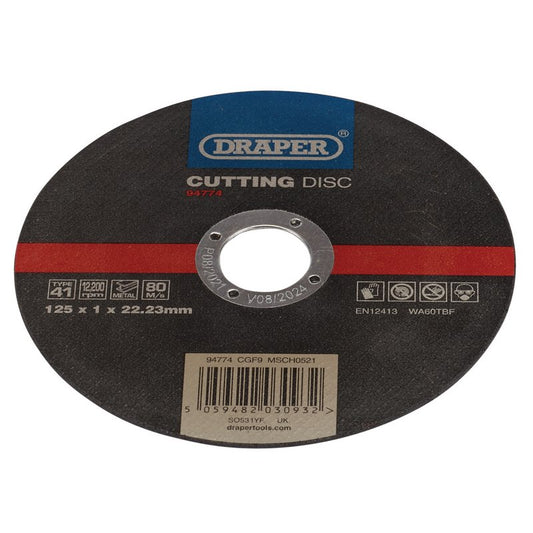 Draper Metal Cutting Disc 125 x 1 x 22.23mm Bonded And Reinforced 94774