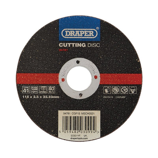 Draper Flat Stone Cutting Disc 115 x 2.5 x 22.23mm Bonded Silicon Carbide 94781