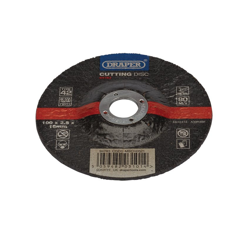 Draper DPC Metal Cutting Disc 100 x 2.5 x 16mm Bonded And Reinforced 94783