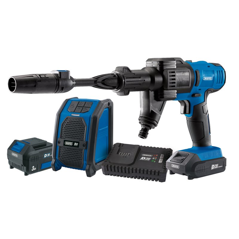 Draper 20V Pressure Washer 20V Wireless Speaker 1 x 2.0Ah 1 x 3.0Ah Batts 94796