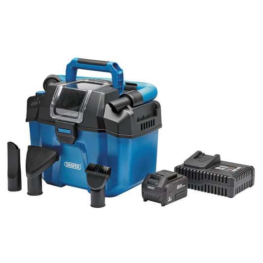 Draper 20V Wet and Dry Vacuum Cleaner 1 x 3.0Ah Battery 1 x Fast Charger 95169