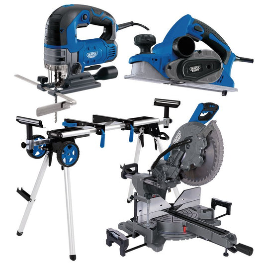 Draper Carpenter Joiners Power Tool Kit Jigsaw Planer Mitre Saw And Stand 99244
