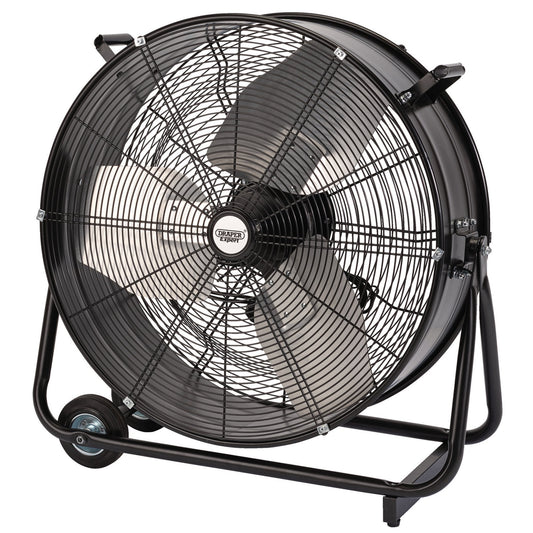 Draper 230V High Flow Drum Fan 24" 600mm Cable 2 Meter On Wheels 2 Speed 330W