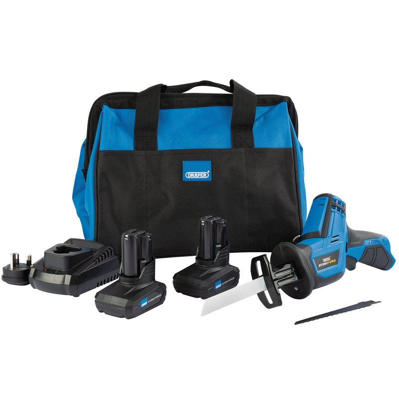 Draper Storm Force 10.8V Power Interchange Reciprocating Saw Kit, 2 x 4.0Ah Batteries, 1 x Charger, 1 x Bag