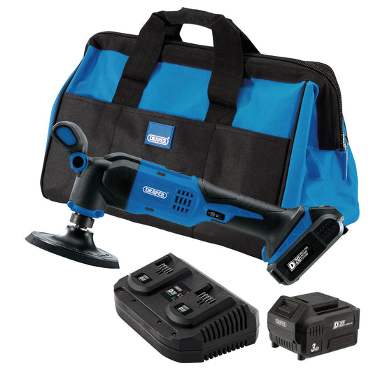 Draper 20V Dual Action Polisher Kit 125mm 2 x 3.0Ah Batteries Fast Charger 99735