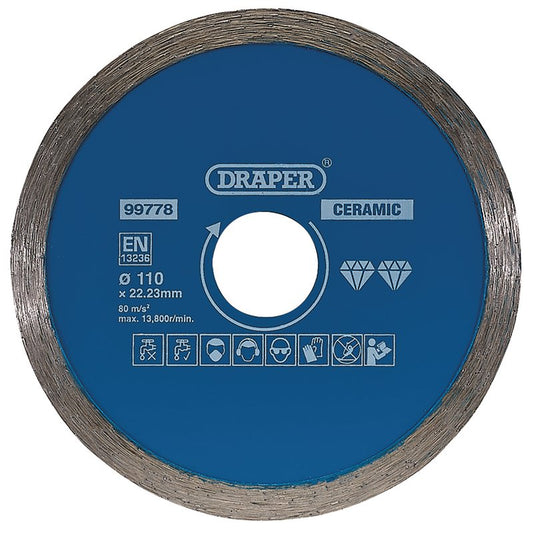 Draper Continuous Diamond Blade 110mm ceramic and natural stone tiles 99778