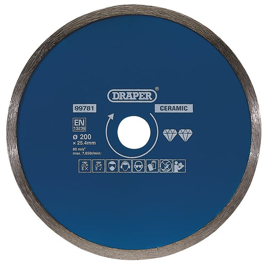Draper Continuous Diamond Blade 200mm For ceramic and natural stone tiles 99781