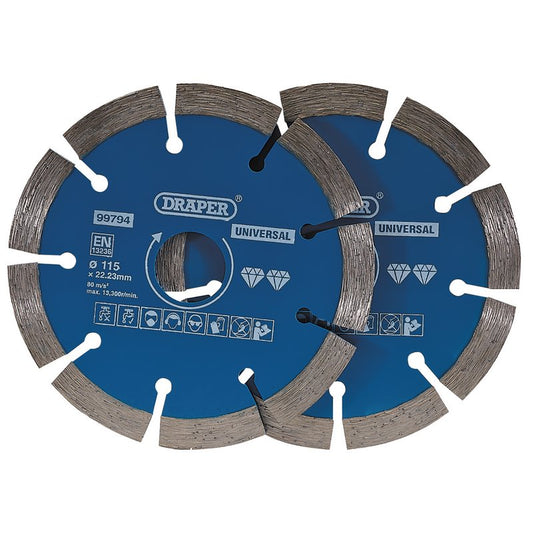 Draper Segmented Diamond Blade 115mm 2pk concrete bricks stone marble 99794