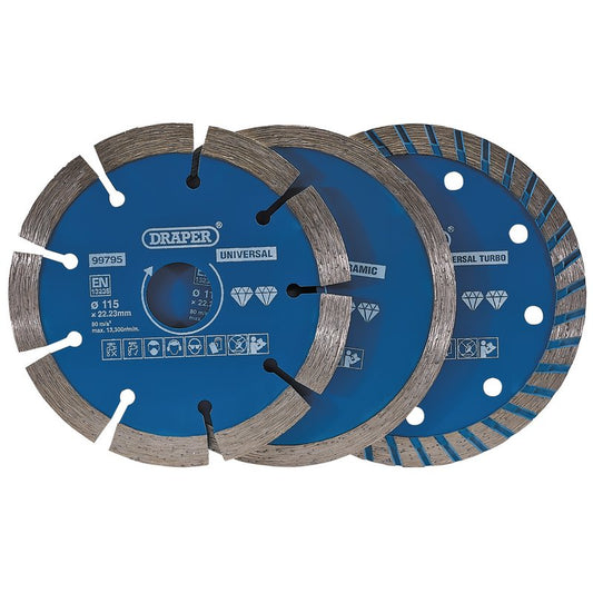 Draper Diamond Blade Set 115mm 3 Piece General Purpose Set 99795