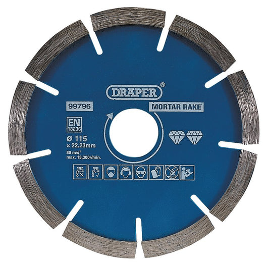 Draper Mortar Raking Diamond Blade 115mm for dry and wet cutting 99796
