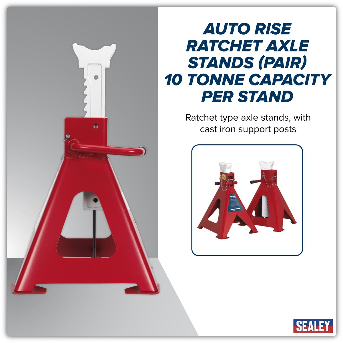 Sealey Axle Stands (Pair) 10 Tonne Capacity per Stand Auto Rise Ratchet AAS10000