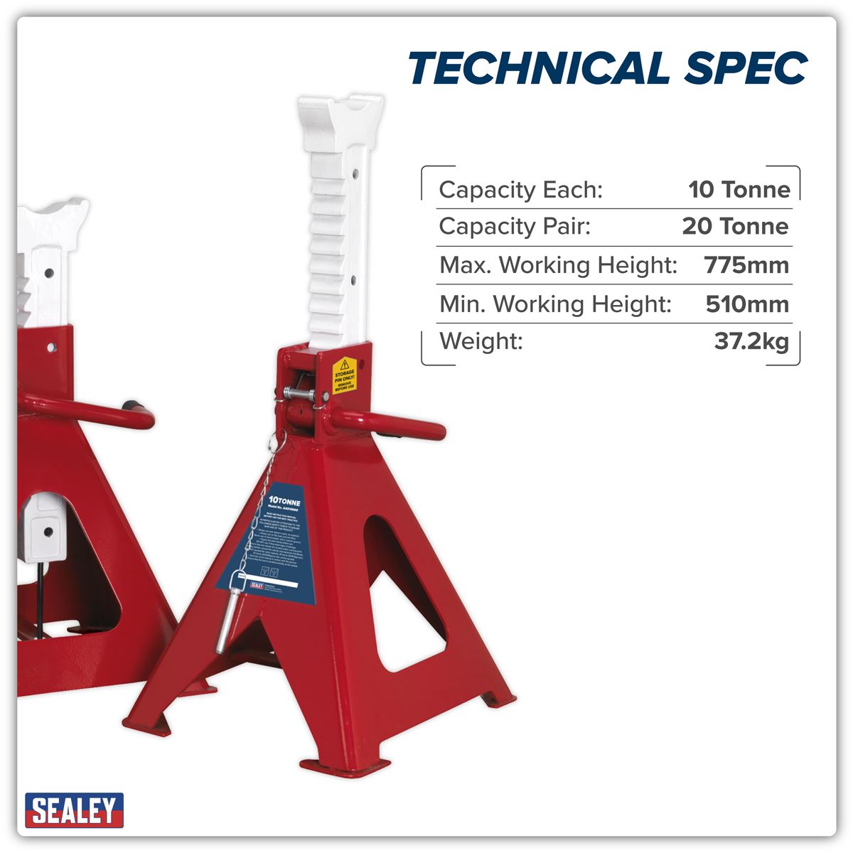 Sealey Axle Stands (Pair) 10 Tonne Capacity per Stand Auto Rise Ratchet AAS10000