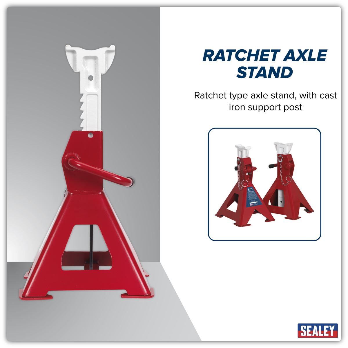 Sealey Axle Stands (Pair) 3tonne Capacity per Stand Auto Rise Ratchet AAS3000