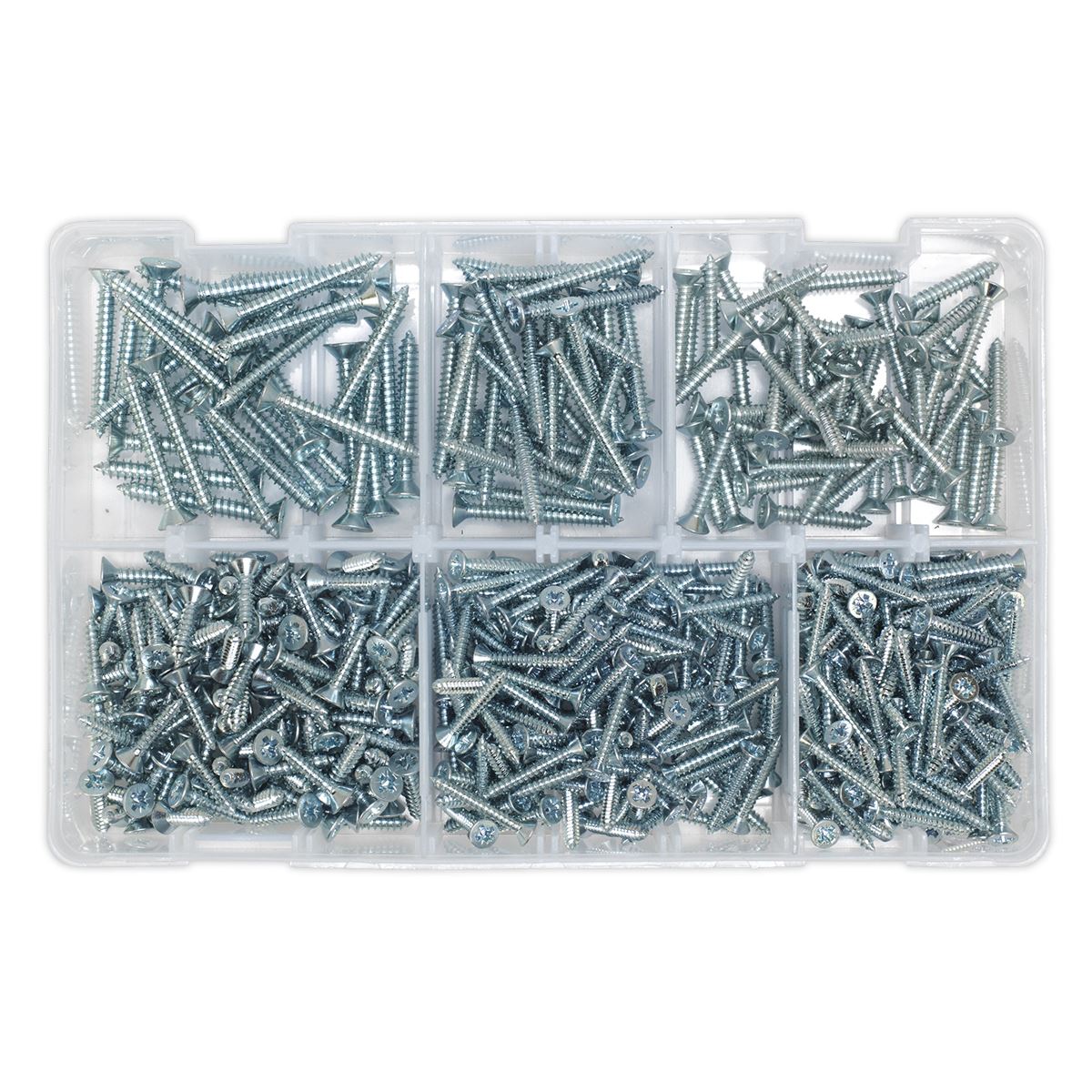 Sealey Self-Tapping Screw Assortment DIN 7982 510pc Countersunk Pozi Zinc AB062STCS
