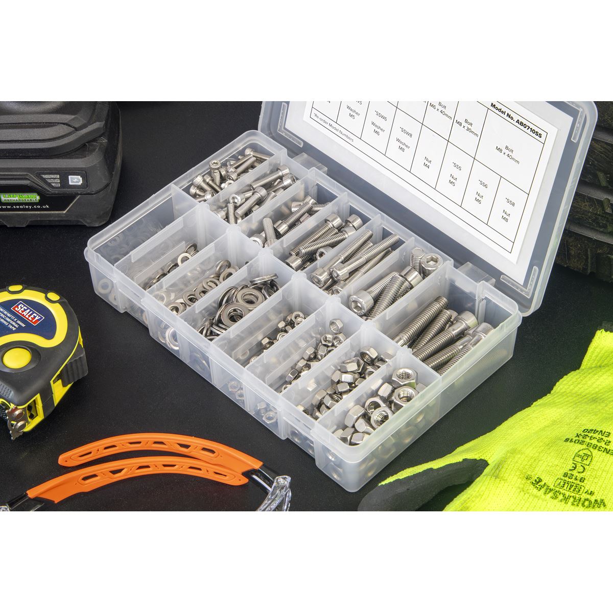 Sealey Stainless Steel Hex Socket Bolt Washer & Nut Assortment 710pcs AB0710SS