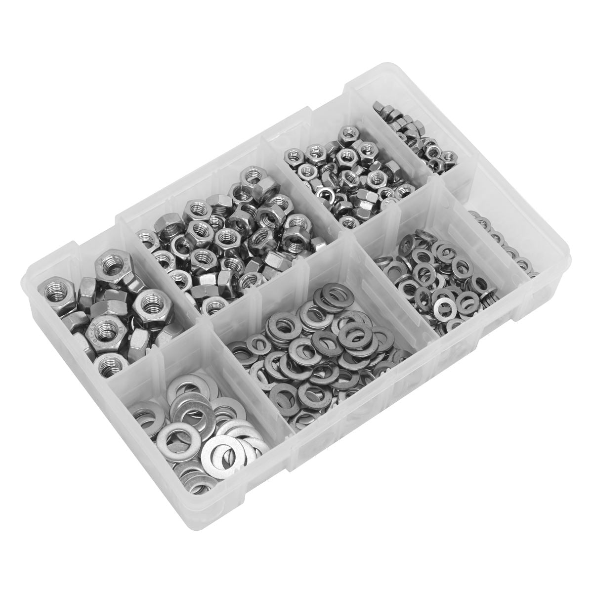 Sealey Stainless Steel Nut and Washer Assortment 500pc M5-M10 AB077NW