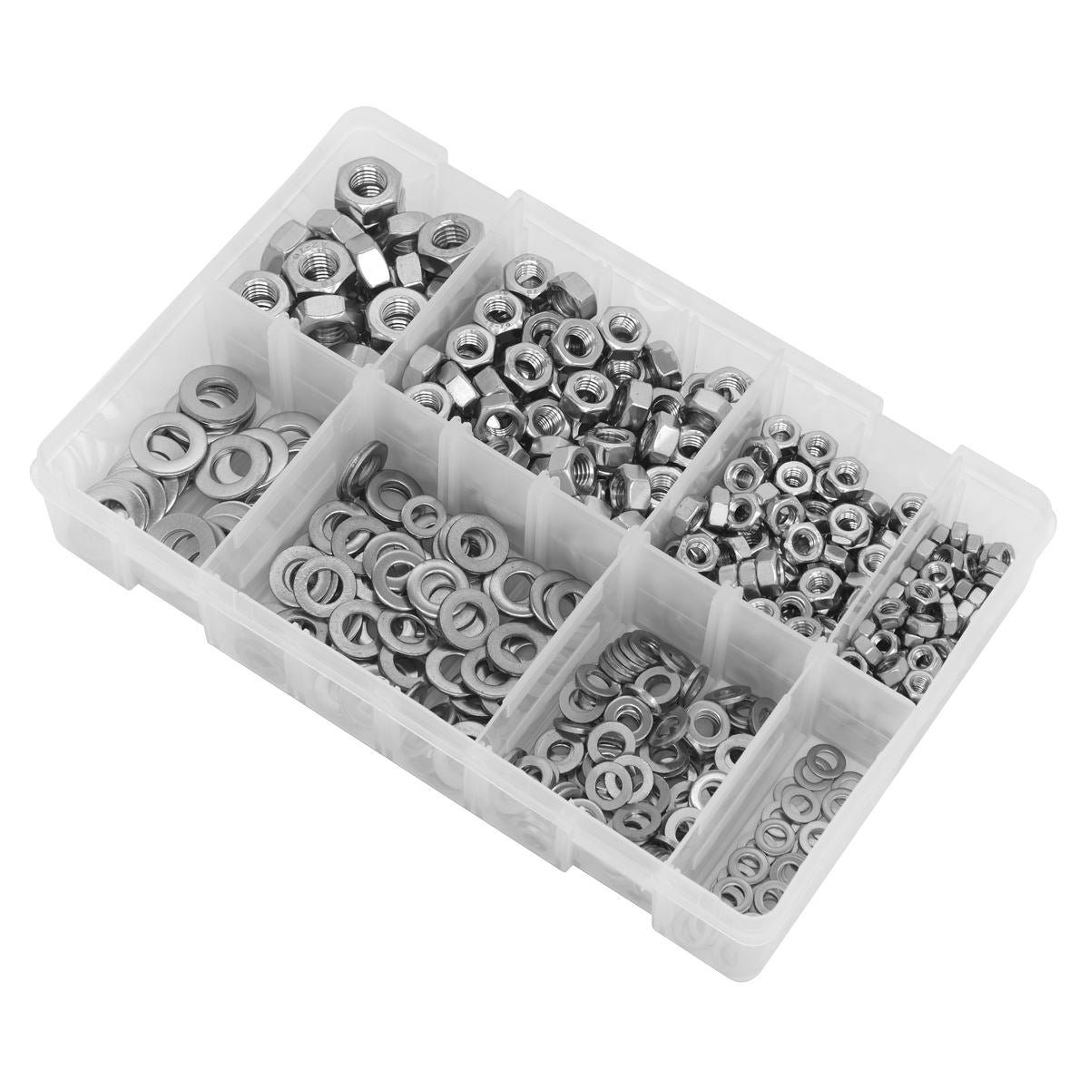 Sealey Stainless Steel Nut and Washer Assortment 500pc M5-M10 AB077NW