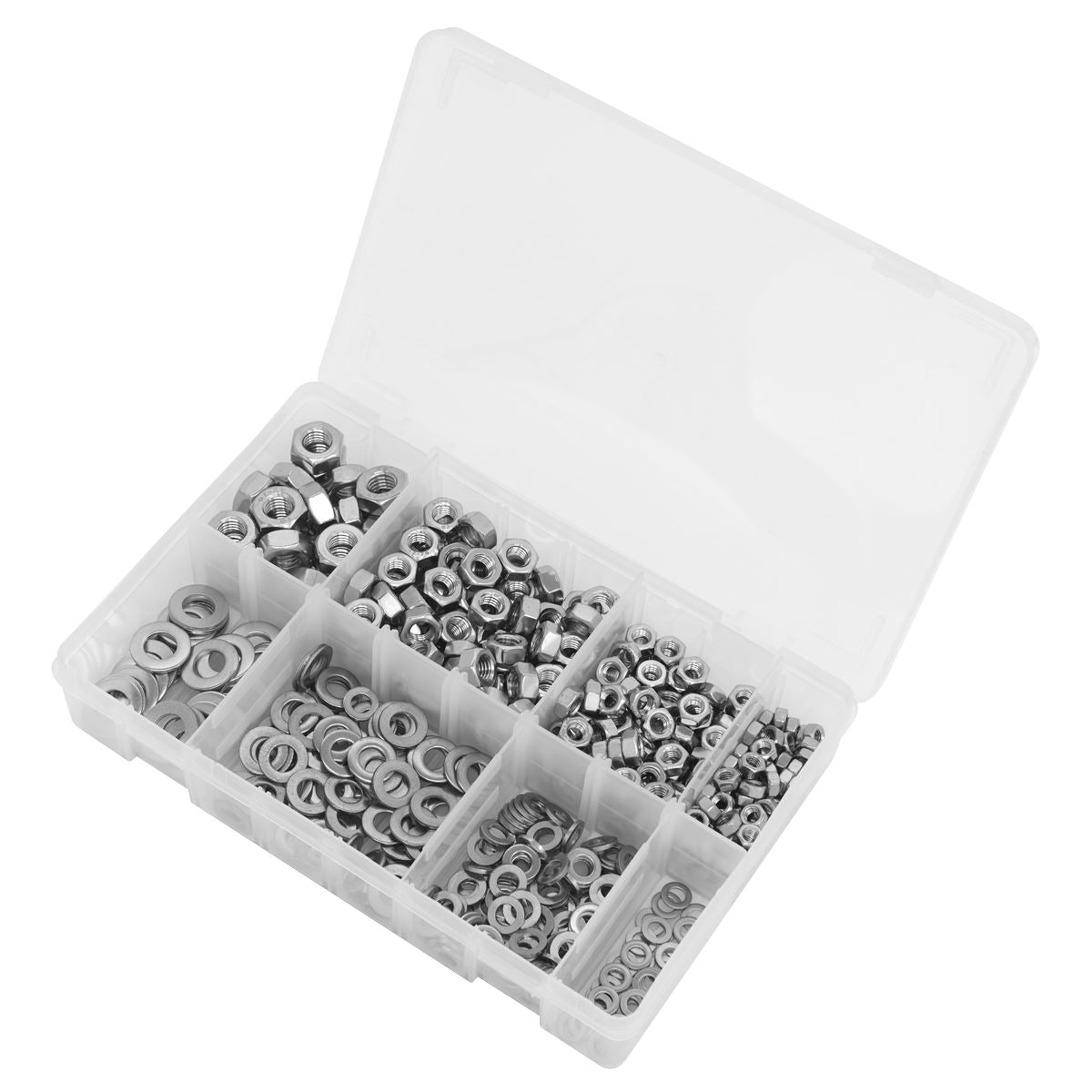 Sealey Stainless Steel Nut and Washer Assortment 500pc M5-M10 AB077NW