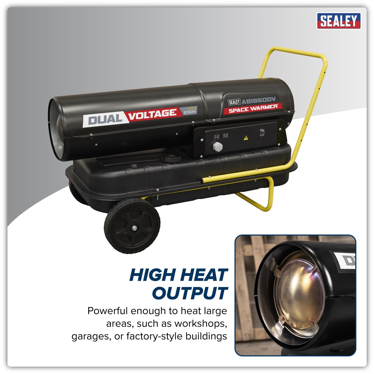 Sealey Dual Space Warmer Kerosene Diesel Heater Wheels 185,000Btu/hr AB1850DV