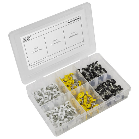 Sealey Numberplate Screw Assortment 195pc 4.8mm x 18mm - Plastic Enclosed Head AB195NP