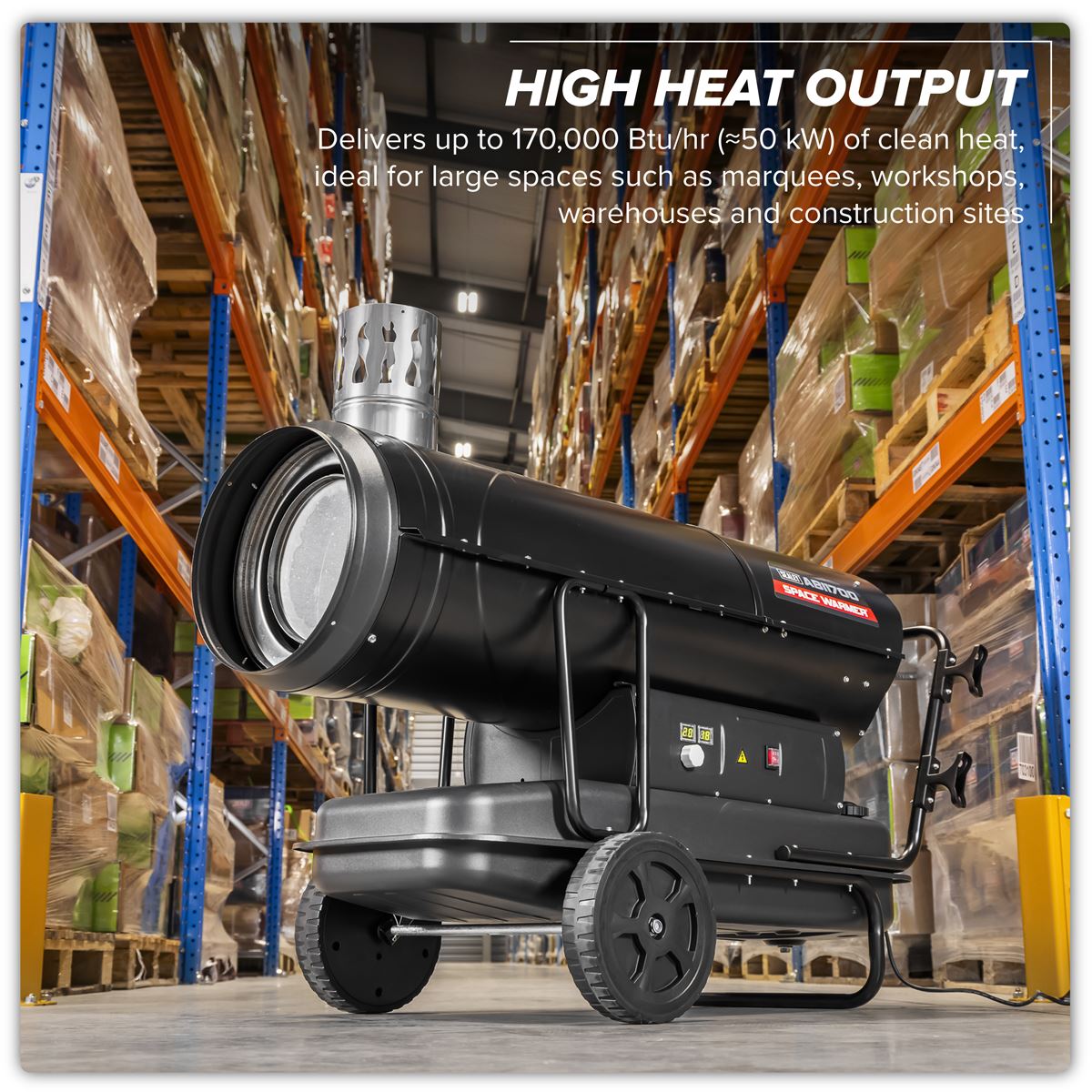 Sealey Space Warmer Kerosene Diesel Heater with Wheels 170,000Btu/hr ABI1700