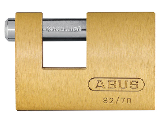 ABUS Mechanical 82/70mm Monoblock Brass Shutter Padlock Carded ABU8270C