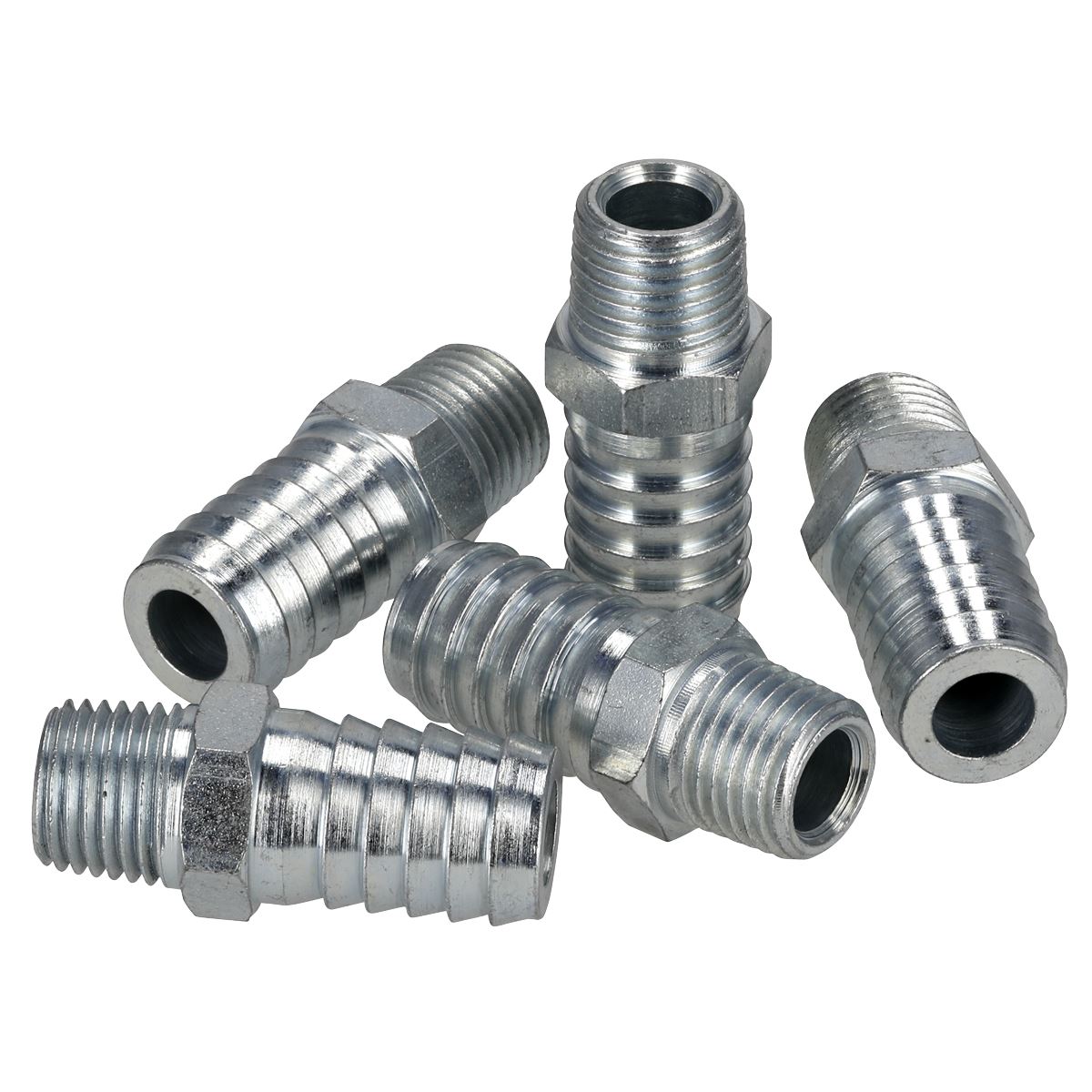 Sealey Screwed Air Tool Tailpiece Male 1/4"BSPT 1/2" Hose Pack of 5 AC40