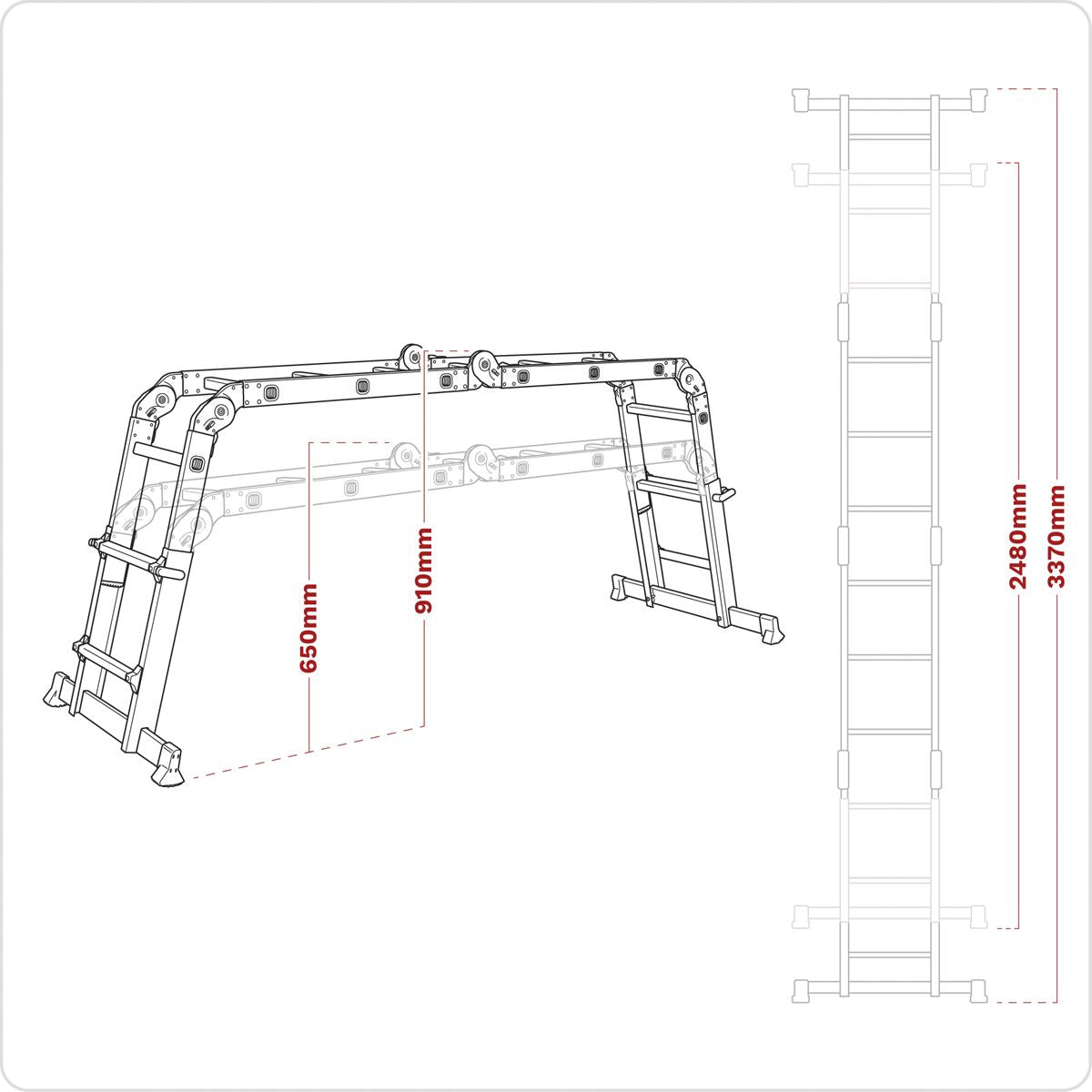 Sealey Aluminium Multipurpose Ladder EN 131 Adjustable Height AFPL2
