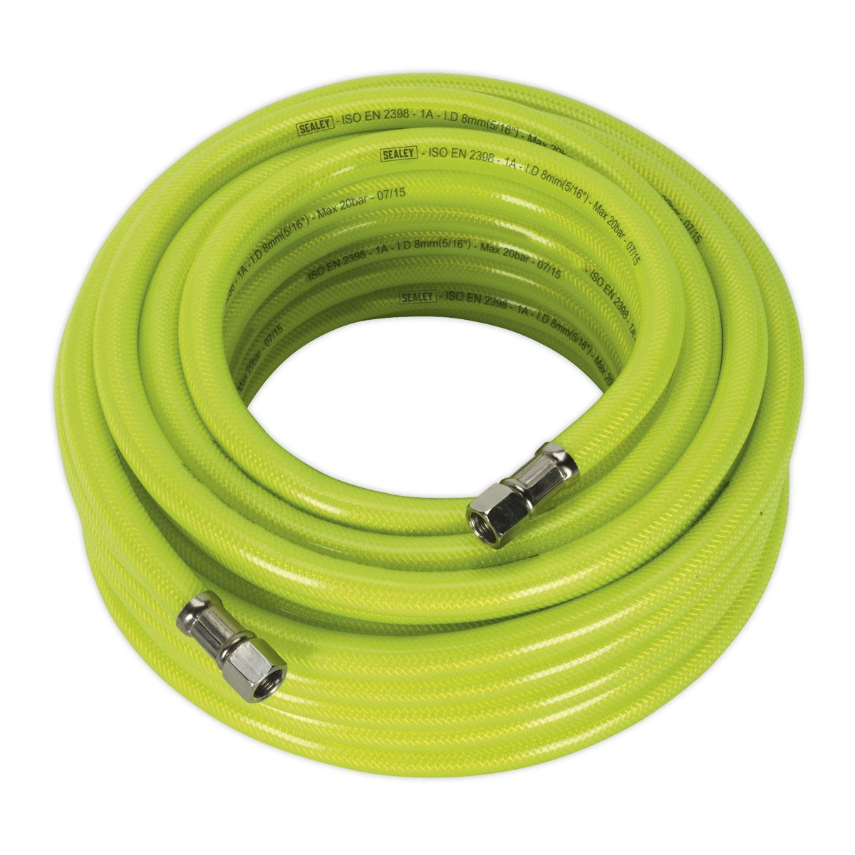Sealey Air Line Hose High Visibility 15m x 8mm with 1/4"BSP Unions AHFC15