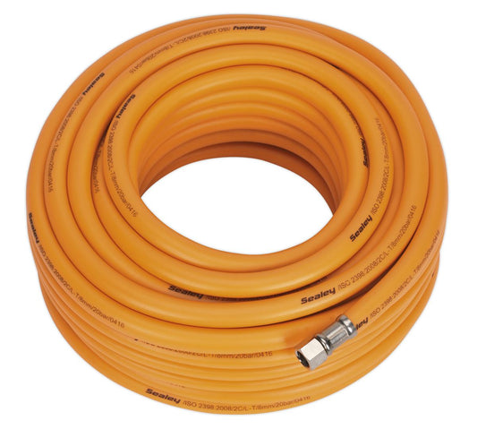 Sealey Air Hose 20m x �8mm Hybrid High-Visibility with 1/4"BSP Unions AHHC20