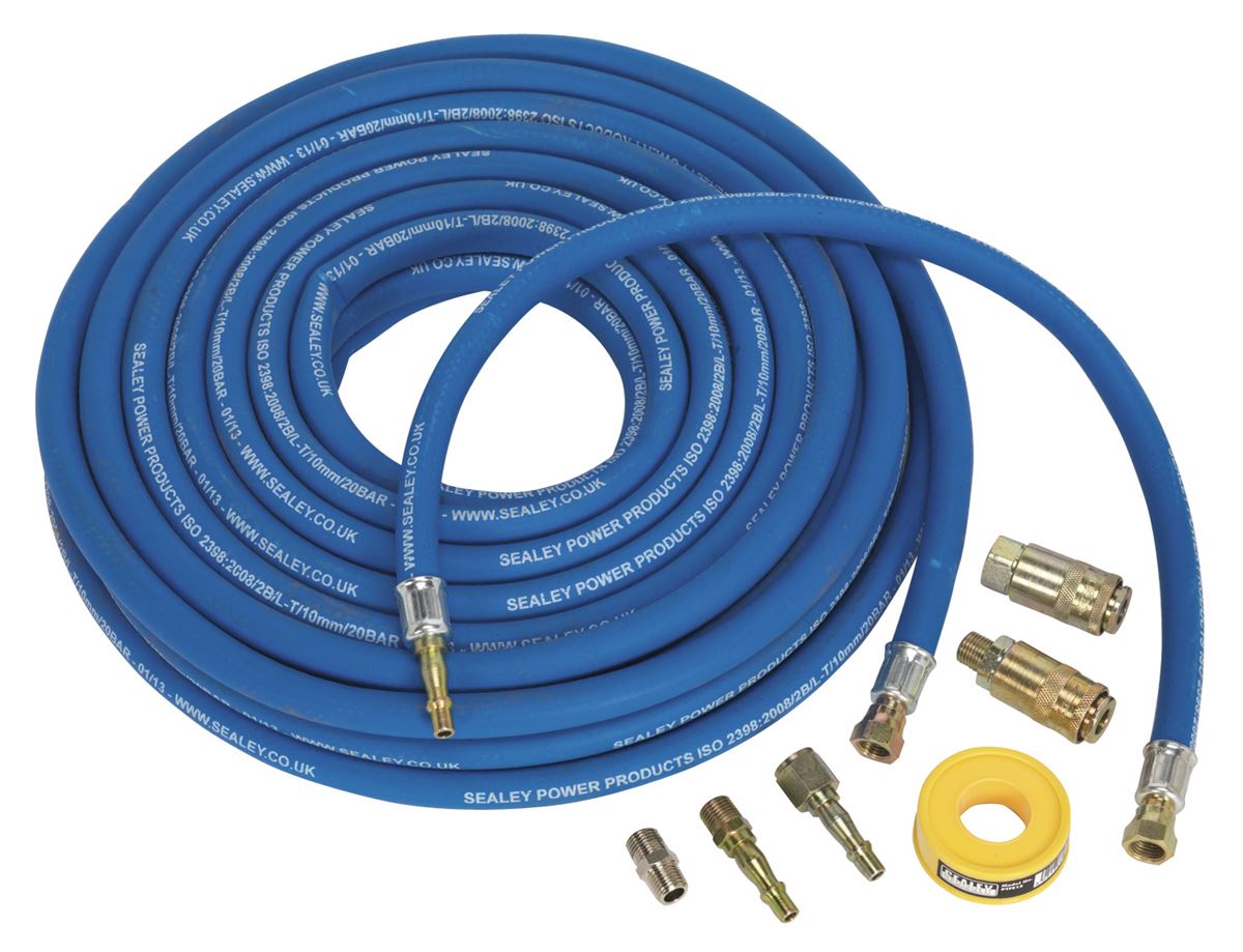 Sealey Air Line Line Hose Kit Extra-Heavy-Duty 15m x 10mm with Connectors AHK02