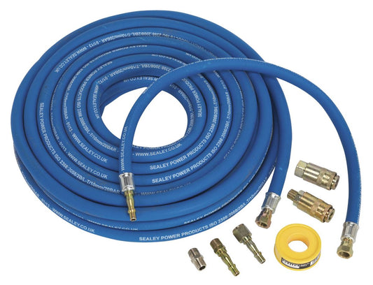 Sealey Air Line Line Hose Kit Extra-Heavy-Duty 15m x 10mm with Connectors AHK02
