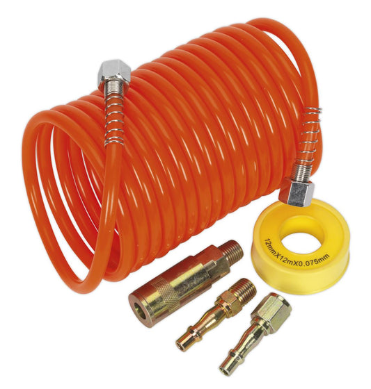 Sealey Air Line Hose Kit 5m x 5mm PE Coiled With Connectors AHK03