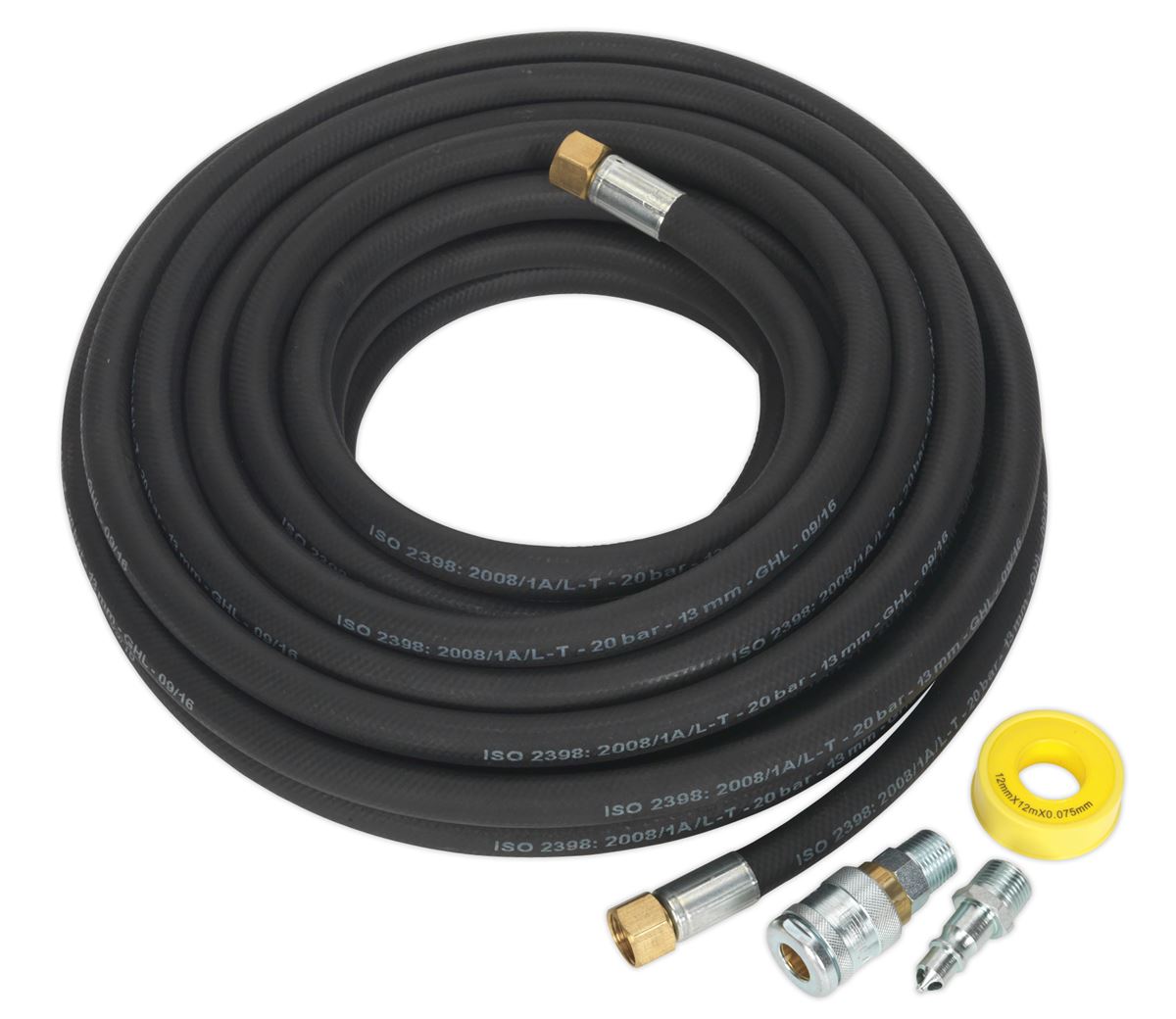 Sealey Air Hose Kit 15m x 13mm High Flow with 100 Series Adaptors AHK04
