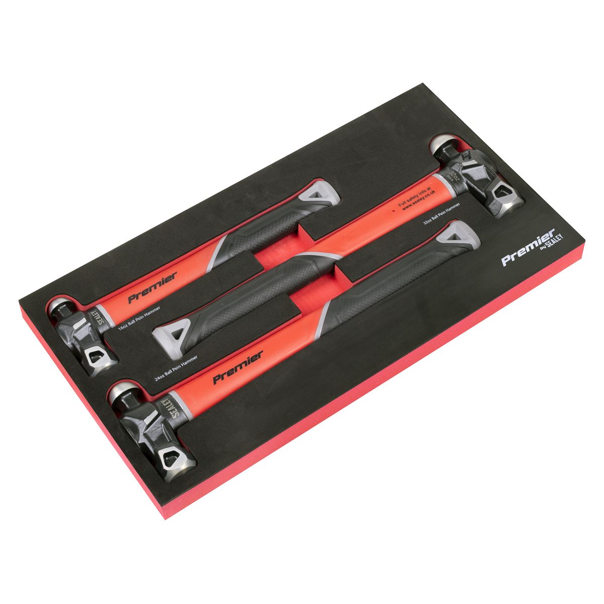 Sealey Premier Ball Pein Hammer Set with Fibreglass Shafts 3pc Eva Tray AK2033