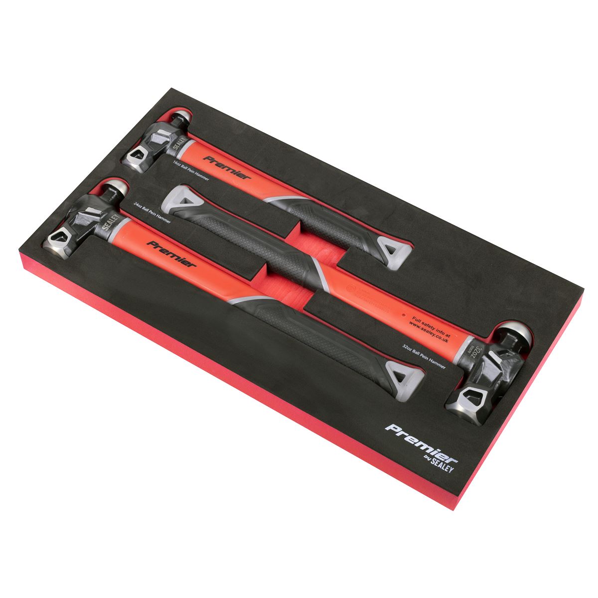 Sealey Premier Ball Pein Hammer Set with Fibreglass Shafts 3pc Eva Tray AK2033