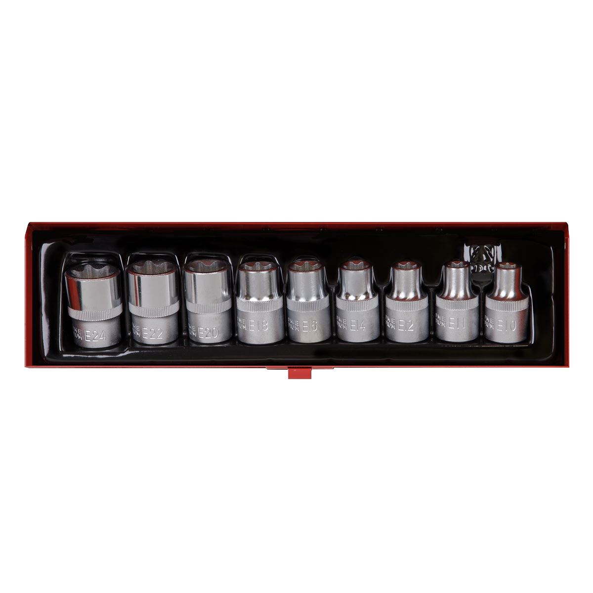 Torx Star Female Socket Set 9pc 1/2"D E10-E24 In Storage Case Sealey AK230