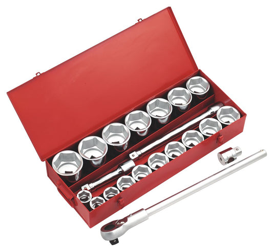 Sealey Metric Socket Set 22pc 1"Sq Drive 6pt WallDrive Standeard Length AK261