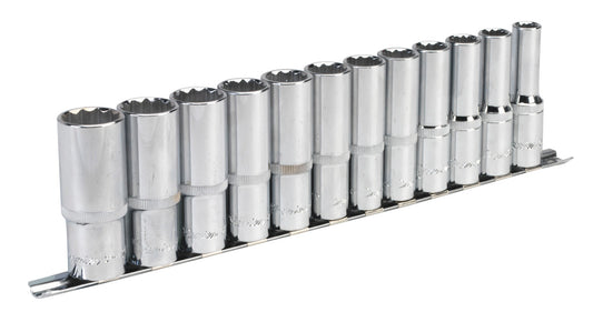 Sealey Metric Socket Set 12pc 1/2"Sq Drive 12pt Deep WallDrive AK2685