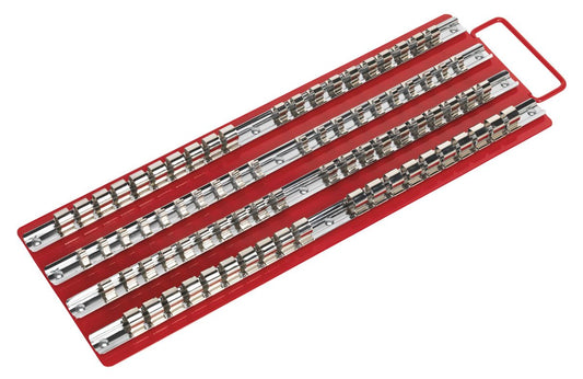 Sealey Socket Rail Tray Red 1/4" 3/8" & 1/2"D Four 430mm Rails With Clips AK271