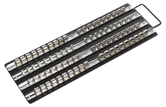 Sealey Socket Rail Tray Black 1/4" 3/8" 1/2" Four 430mm Rails With Clips AK271B