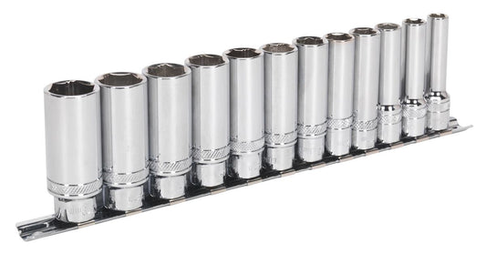 Sealey Metric Socket Set 12pc 3/8"Sq Drive Deep Lock On 6pt Chrome AK2744