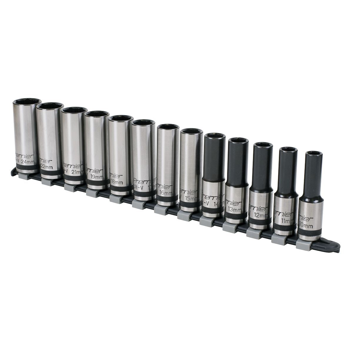 Sealey Metric Socket Set 13pc 1/2"D Deep Lock On 6pt Black Series AK2745B