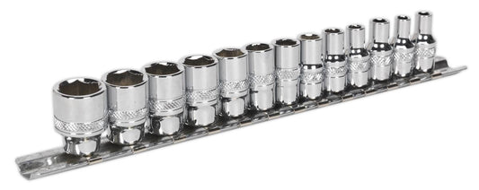 Sealey Metric Socket Set 13pc 1/4"Sq Drive Lock On Chrome 6pt Metric AK2746