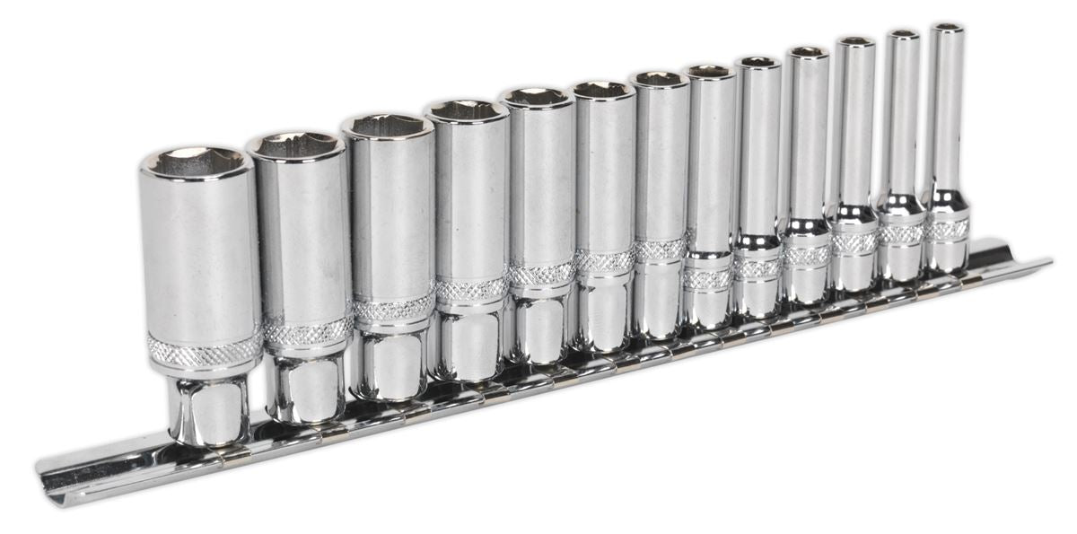 Sealey Metric Socket Set 13pc 1/4"Sq Drive Deep Lock On 6pt Chrome AK2747