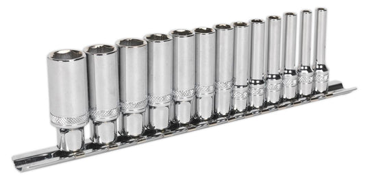 Sealey Metric Socket Set 13pc 1/4"Sq Drive Deep Lock On 6pt Chrome AK2747
