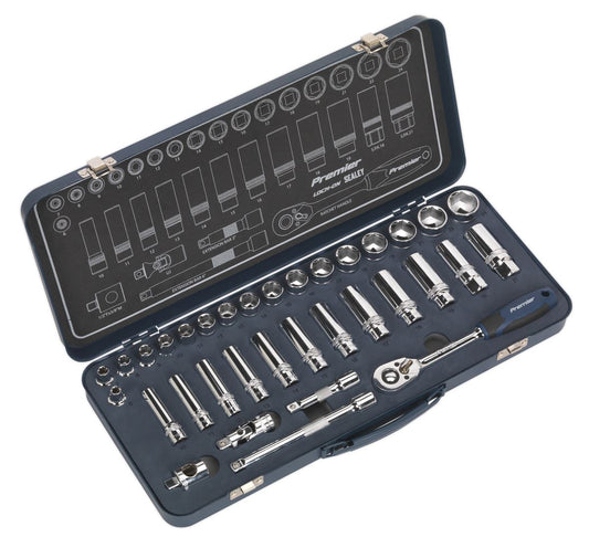 Sealey Metric Socket Set 34pc 3/8"Sq Drive Lock On 6pt Mirror Finish AK27481