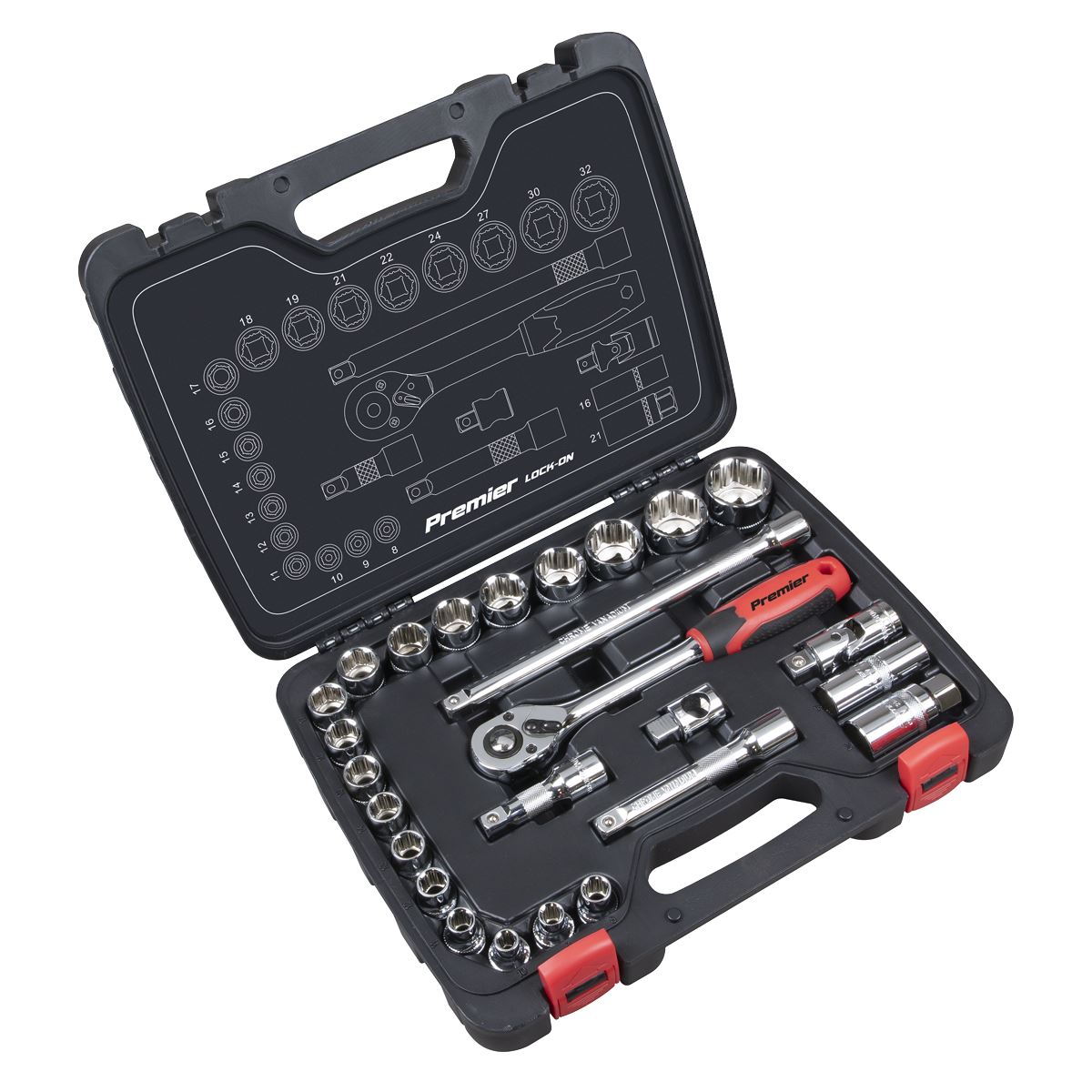 Sealey Metric Socket Set 26pc 1/2"Sq Drive Lock On 6pt Standard Length AK27482