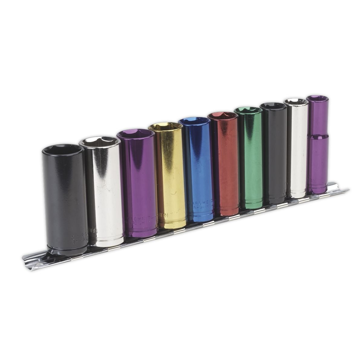 Sealey Metric Multi Coloured Socket Set 10pc 3/8"Sq Drive 6pt Deep AK285D