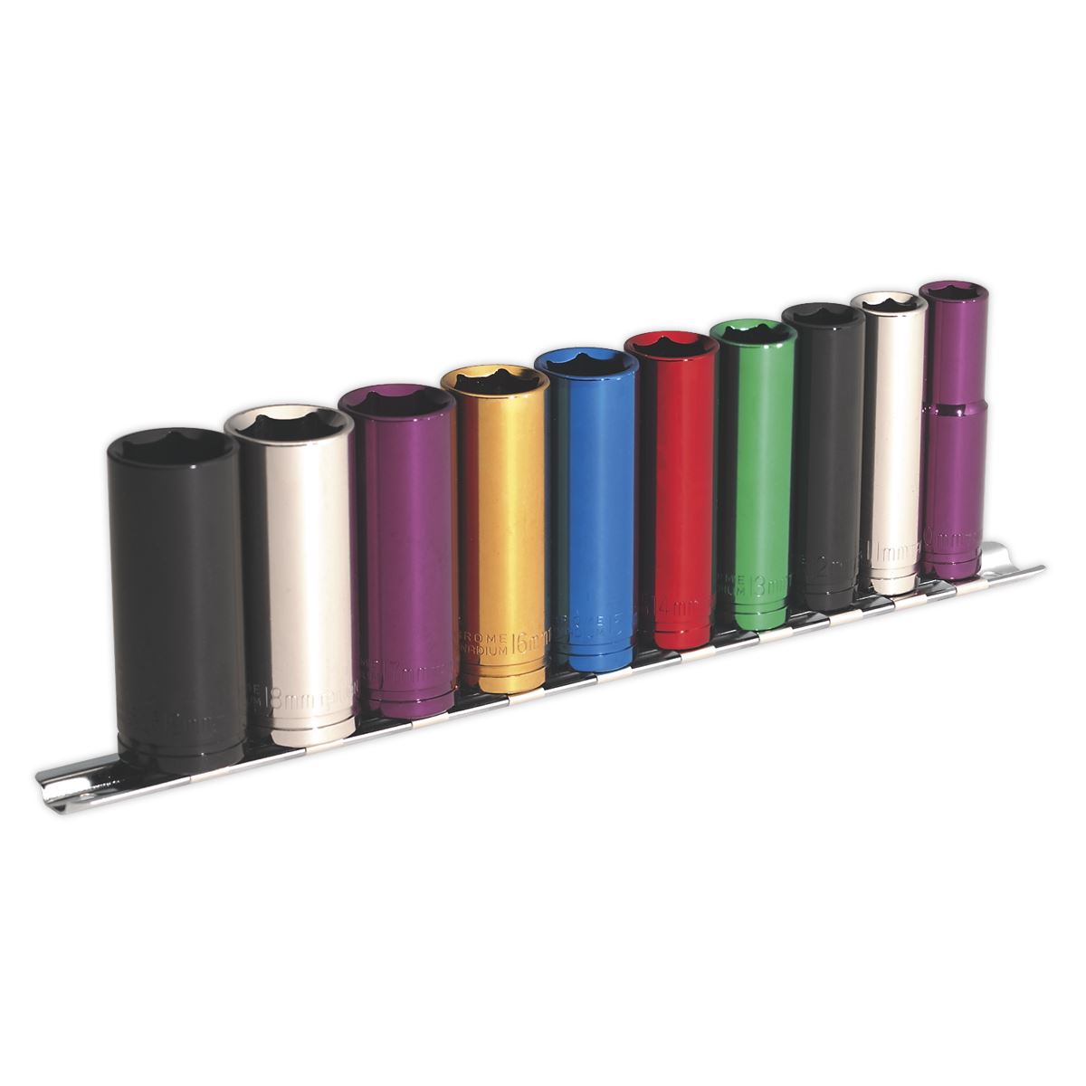 Sealey Metric Multi Coloured Socket Set 10pc 3/8"Sq Drive 6pt Deep AK285D